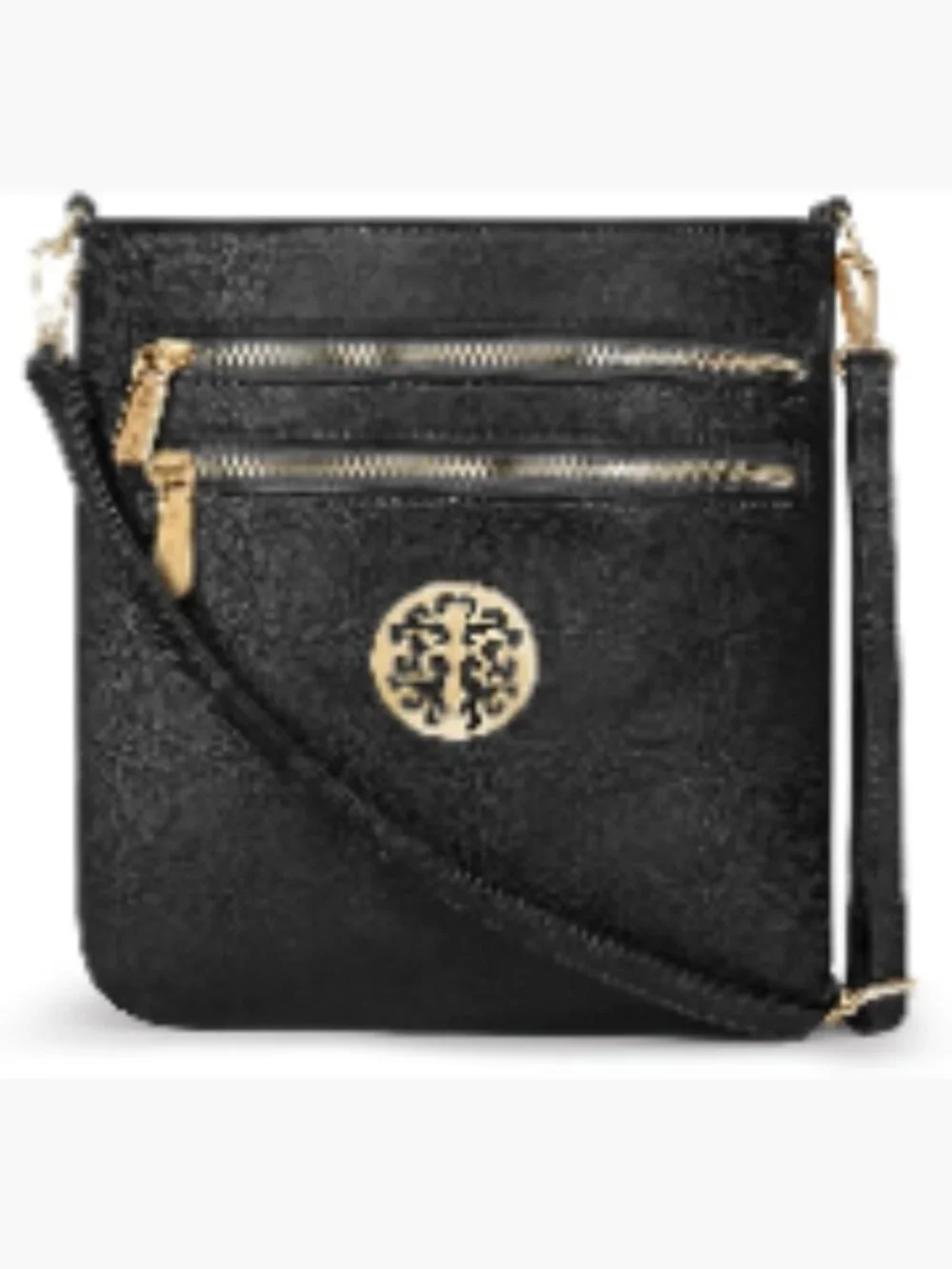Medium Crossbody Bag with 5 Zipper Pockets Textured Vegan Leather Adjustable